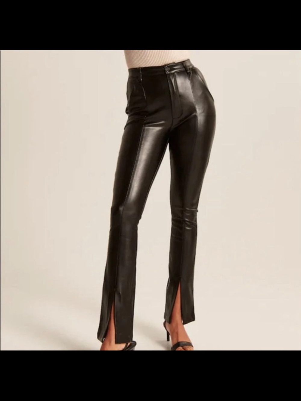 Abercrombie & Fitch Black Faux Leather Split-Hem Straight Leg Pants